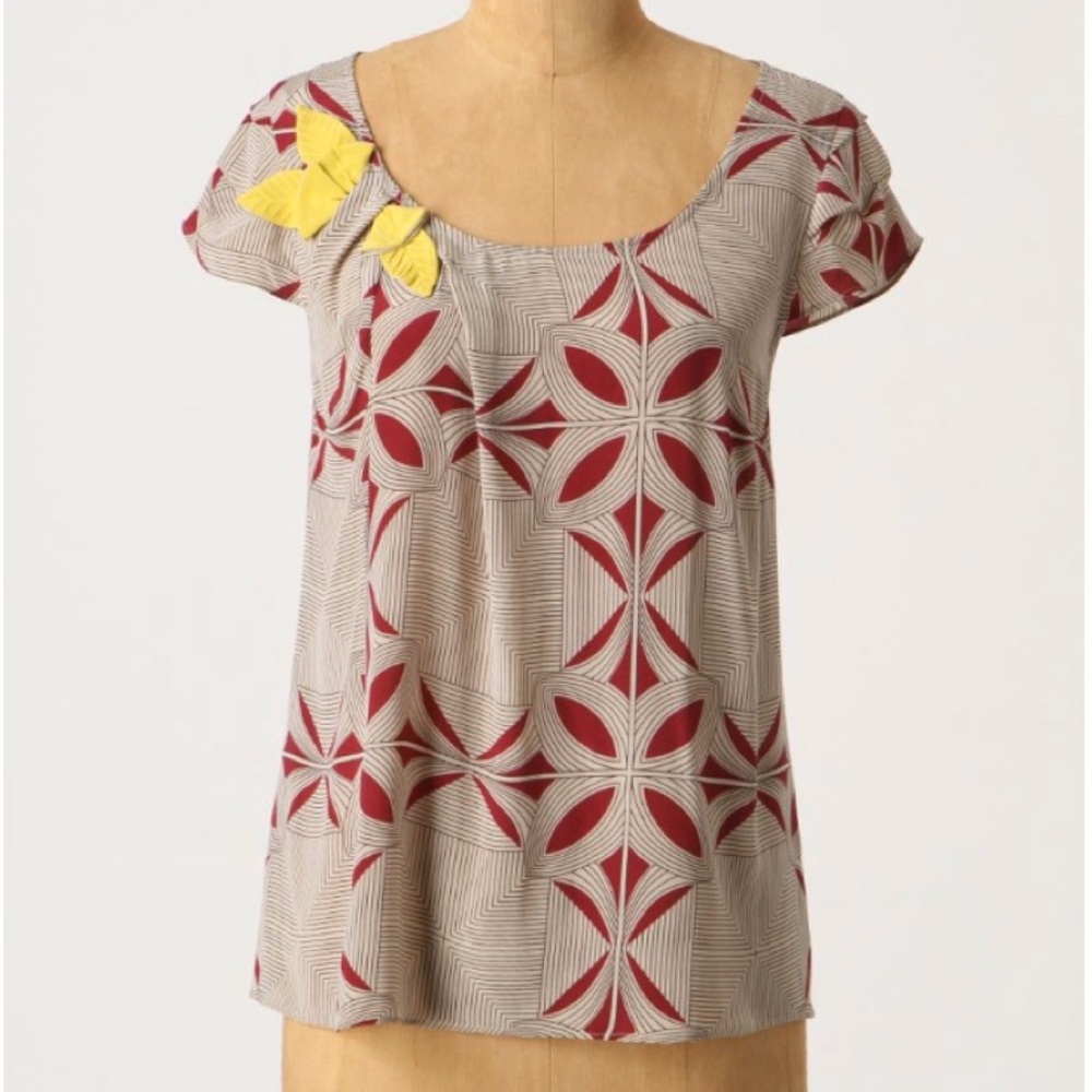 Anthropologie Floreat Abstract Pinned Through 109% Silk Blouse size 2